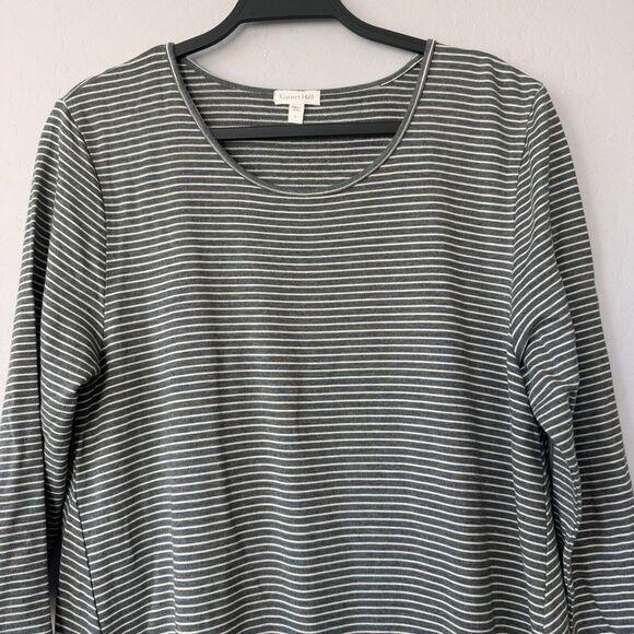 Garnet Hill Large Gray Ivory Stripe 3/4‎ Sleeve Stretch Knit Dress - Picture 4 of 5